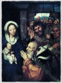 The Adoration of the Magi (1526), a painting by Quinten Metsys. I turned Quinten over in his grave by applying some Photoshop filters and blurs over it.